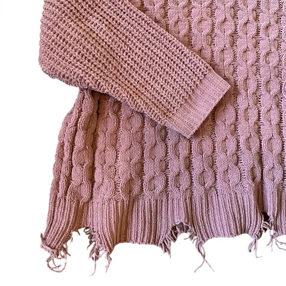 BKE dusty rose/mauve distressed hem hooded oversized sweater size Medium - Picture 4 of 6